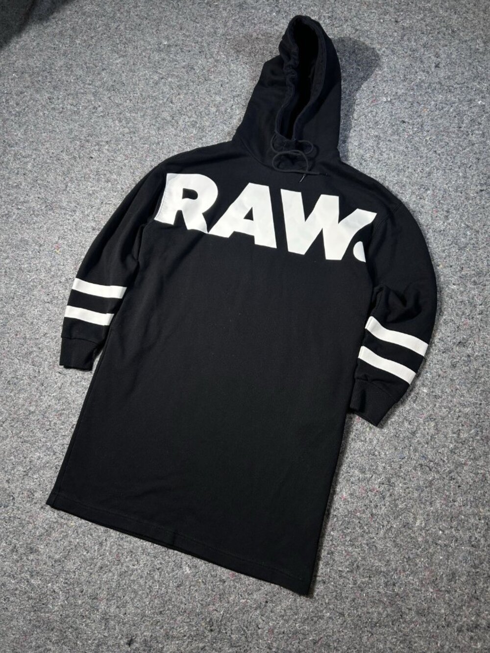 G-Star Raw Longline Hoodie Sz S Big Logo Oversized Extended Length Black